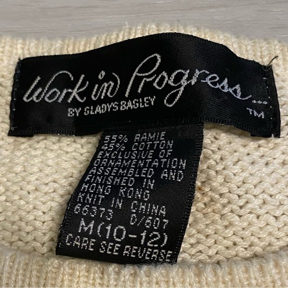 Vintage Work In Progress Ivory Sequin Beaded Cotton Blend Crewneck Sweater, M - Picture 7 of 10